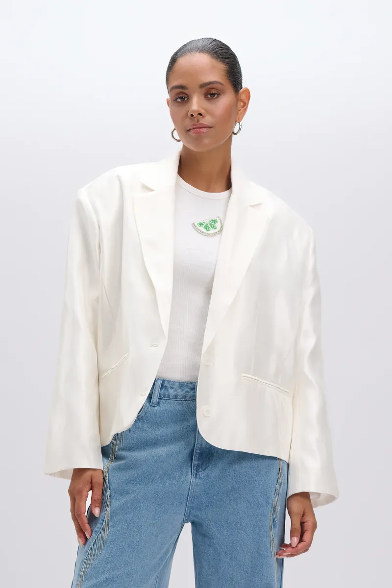 Jackie satin blazer off white