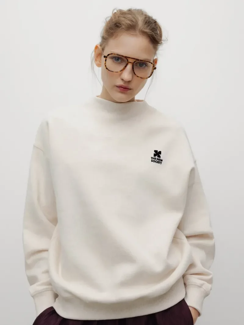 TNS logo rib collar sweatshirt white melange