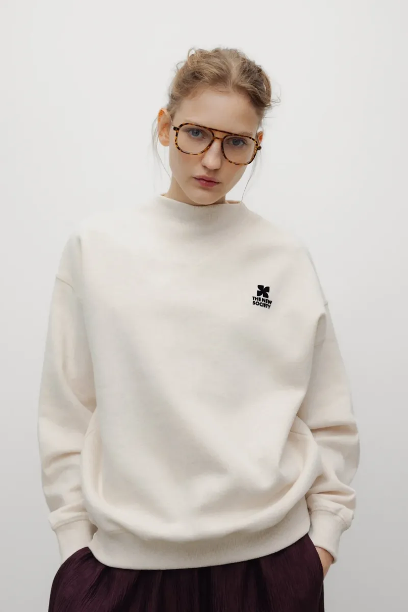 TNS logo rib collar sweatshirt white melange