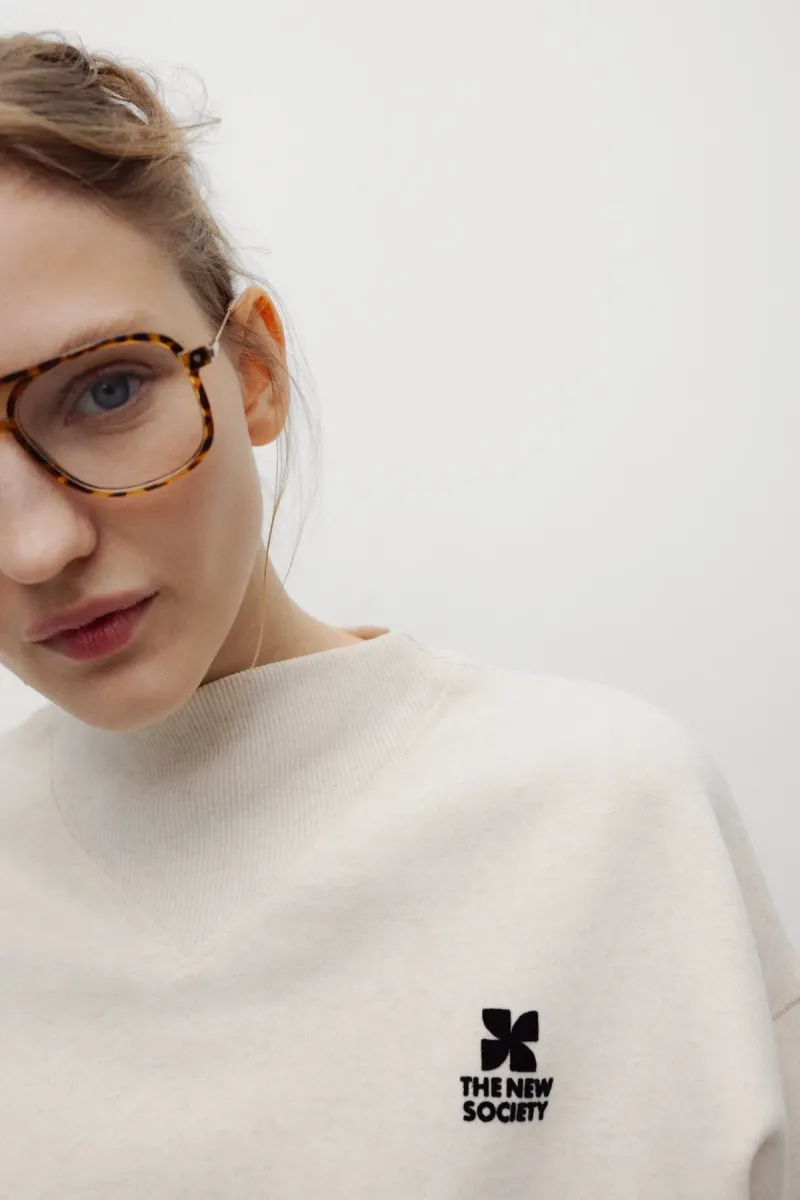 TNS logo rib collar sweatshirt white melange