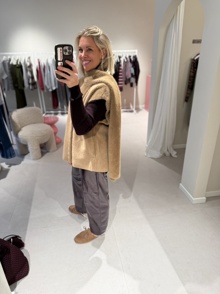 Gilet fourrure camel